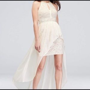 Lace keyhole high neck dress